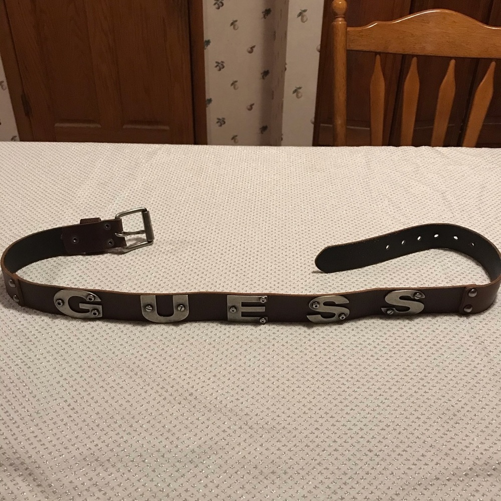 Brown leather guess belt